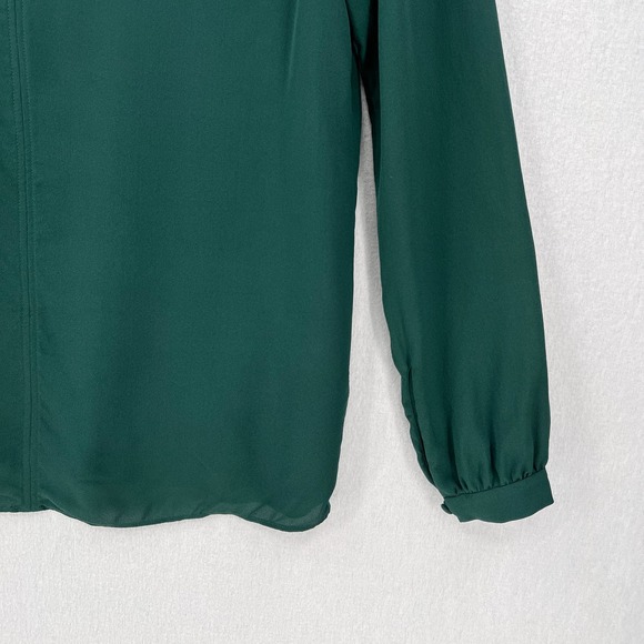 ALC Liza Silk Top Womens 2 Pine Green Choker VDeep V-neck Long Sleeve Blouse - Picture 9 of 16